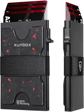 〽️ Men Black Red Slim 6+6 Card Holder Minimalist RFID Blocking Wallet